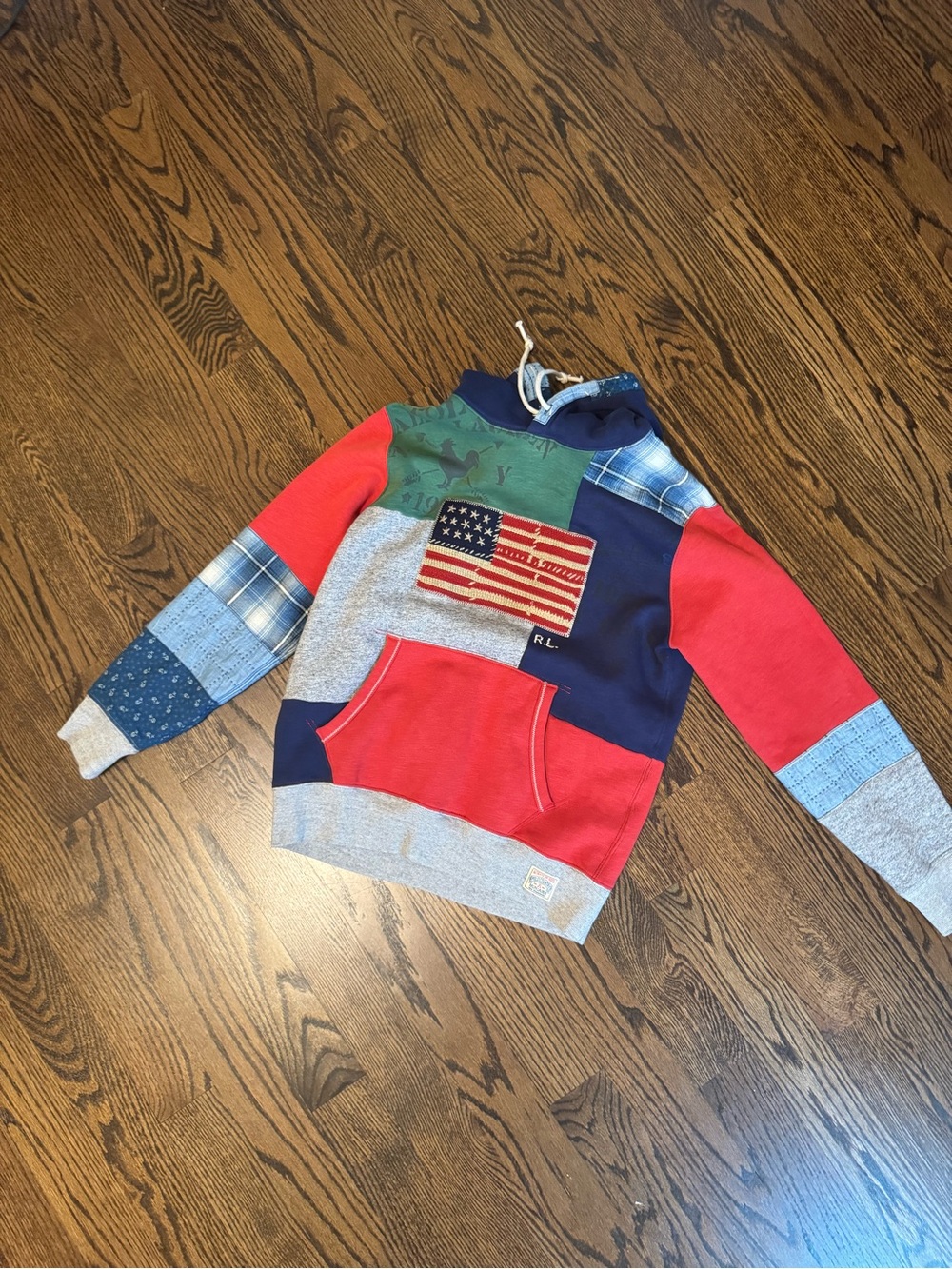 Polo by Ralph Lauren Red, Navy & Gray Patchwork Hoodie Sweater